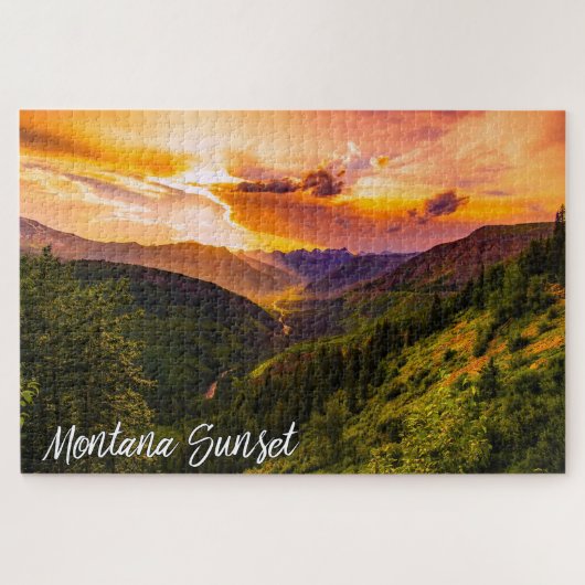 Montana Sunset Mountain Valley River en Trees Legpuzzel (Horizontaal)