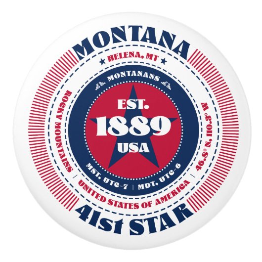 Montana US State Rood Wit Blauw Typografie Keramische Knop (Voorkant)