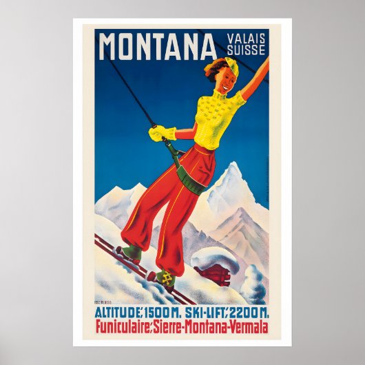Montana Valais Switzerland Vintage Ski Poster (Voorkant)
