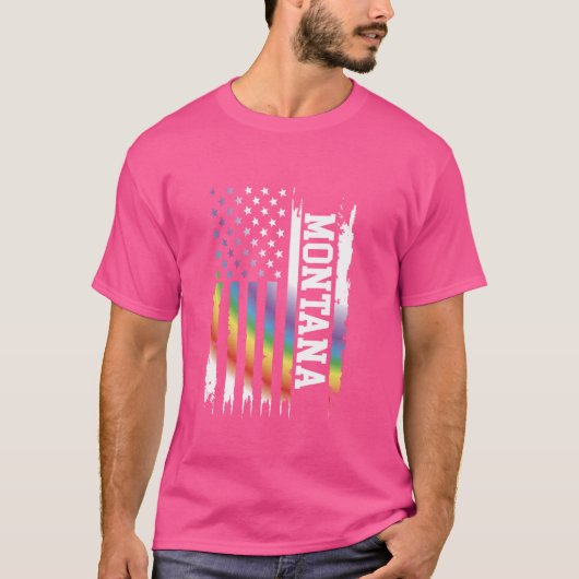 Montana Verenigde Staten Distressed Regenboog Amer T-shirt (Voorkant)