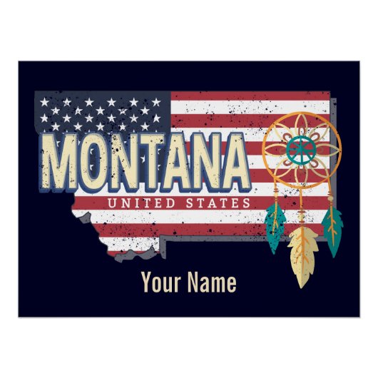 Montana Verenigde Staten Retro State Kaart  Vereni Perfect Poster (Voorkant)