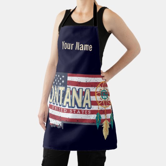 Montana Verenigde Staten Retro State Kaart  Vereni Schort (Insitu)