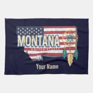 Montana Verenigde Staten Retro State Kaart Vereni Theedoek