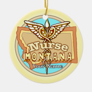 Montana Verpleegster Caduceus Keramisch Ornament