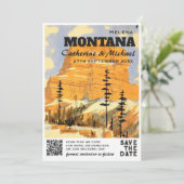 Montana Vintage Huwelijksreis QR Code Save The Date (Staand voorkant)