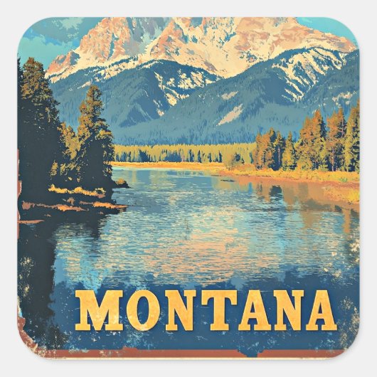 Montana Vintage Reisposter Vierkante Sticker (Voorkant)