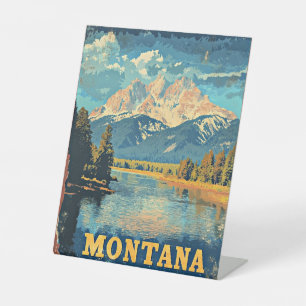 Montana Vintage Travel Poster Reclamebord Met Voetstuk