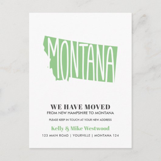 MONTANA We hebben New Address New Home verplaatst Briefkaart (Voorkant)