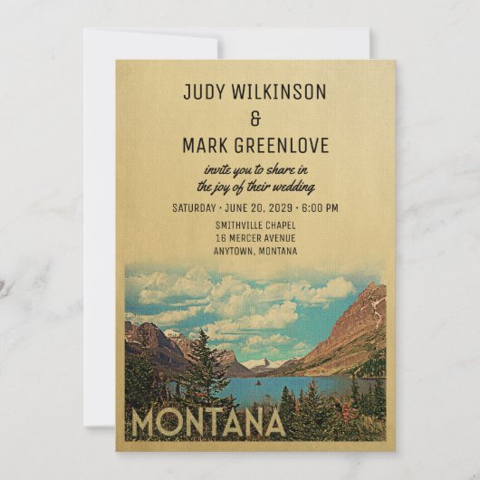 Montana Wedding Invitation  Glacier Lake Kaart (Voorkant)