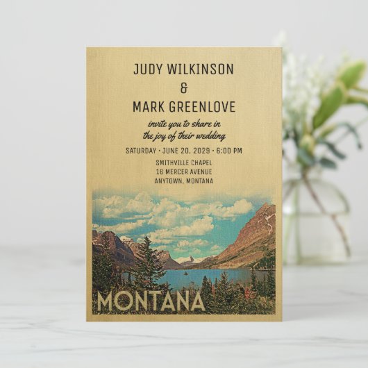 Montana Wedding Invitation  Glacier Lake Kaart (Staand voorkant)
