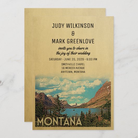 Montana Wedding Invitation Glacier Lake Kaart (Voorkant / Achterkant)
