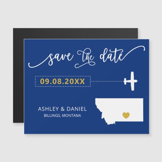 Montana Wedding Save the Date Card, Map Magnetische Uitnodiging (Voorkant / Achterkant)