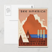 Montana, Zie Amerika, vintage reisillustratie Briefkaart (Voorkant / Achterkant)