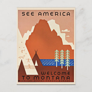 Montana, zie Amerika, vintage-reisillustratie Briefkaart