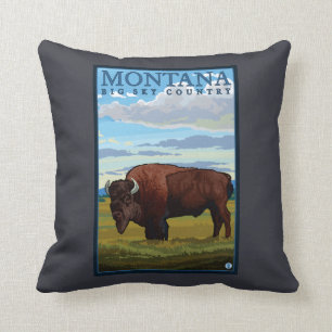 MontanaBison Vintage Travel Poster Kussen
