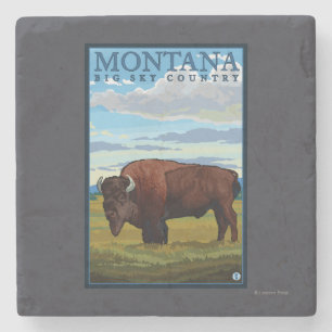 MontanaBison Vintage Travel Poster Stenen Onderzetter