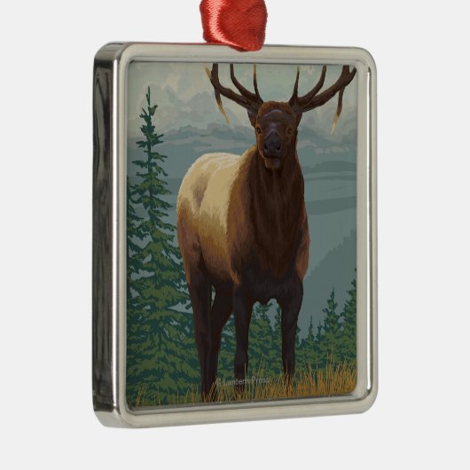 MontanaElk Scene Metalen Ornament (Rechts)