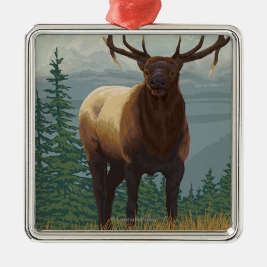 MontanaElk Scene Metalen Ornament (Voorkant)