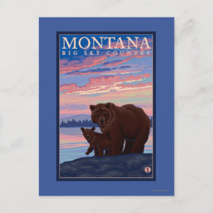 MontanaMomma Beer en Cub Vintage Travel Briefkaart