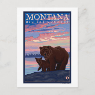 MontanaMomma Beer en Cub Vintage Travel Briefkaart