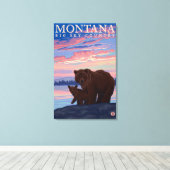 MontanaMomma Beer en Cub Vintage Travel Canvas Afdruk (Insitu (Houten vloer))