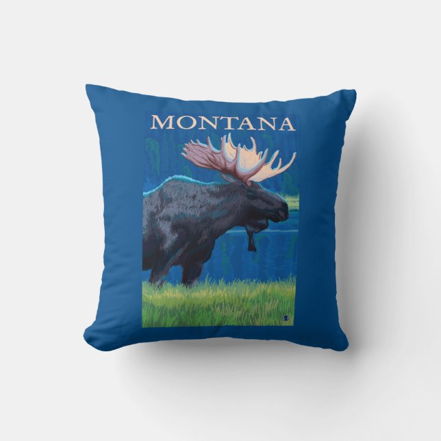 MontanaMoose Vintage Travel Poster Kussen (Voorkant)