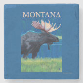 MontanaMoose Vintage Travel Poster Stenen Onderzetter (Voorkant)