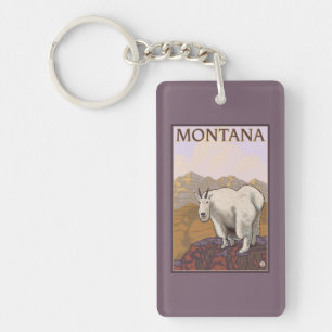 MontanaMountain Goat Vintage Travel Poster Sleutelhanger