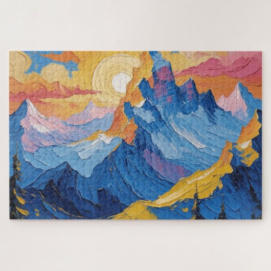 Montañas al amanecer con resplandor legpuzzel (Horizontaal)