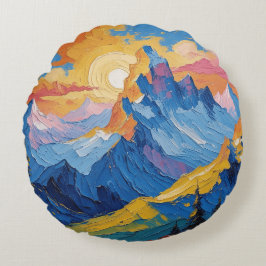 Montañas al amanecer con resplandor rond kussen