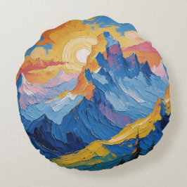 Montañas al amanecer con resplandor rond kussen
