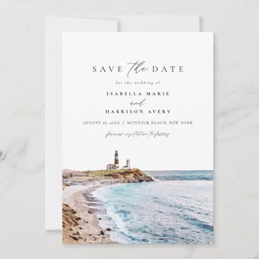 MONTAUK BEACH New York Skyline Save the Date Kaart (Voorkant)