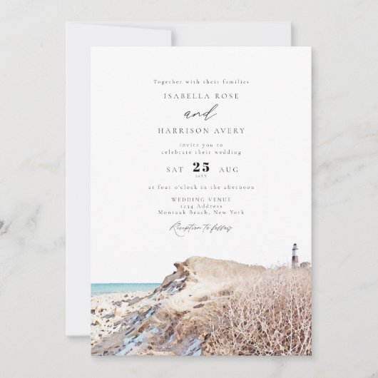 MONTAUK Beach New York Waterverf Wedding Invitati Kaart (Voorkant)