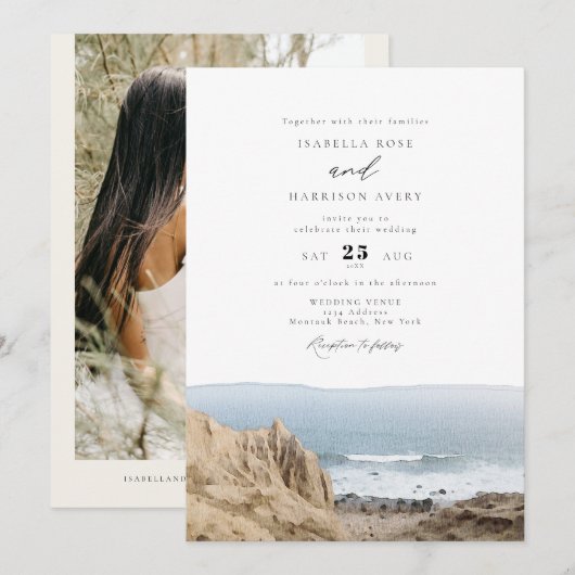 MONTAUK Beach New York Waterverf Wedding Kaart (Voorkant / Achterkant)