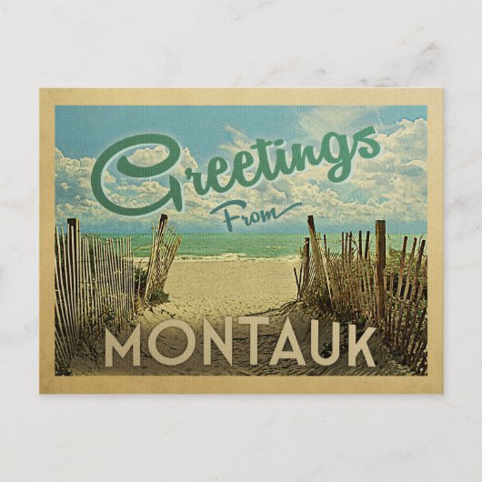 Montauk Beach Vintage Travel Briefkaart (Voorkant)