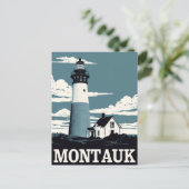 Montauk Lighthouse Retro Reisposter Briefkaart (Staand voorkant)