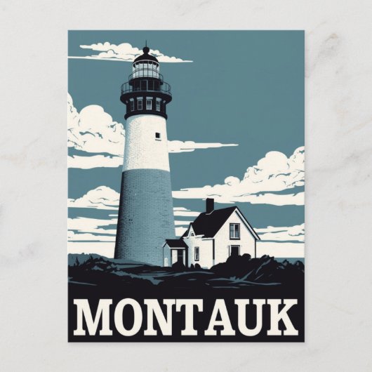 Montauk Lighthouse Retro Reisposter Briefkaart (Voorkant)