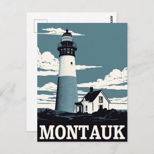 Montauk Lighthouse Retro Travel Briefkaart (Voorkant / Achterkant)