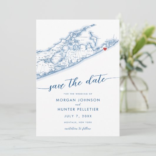 Montauk Long Island Kaart Minimal Modern Navy Blue (Staand voorkant)