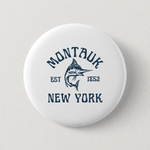 Montauk New York Vissen Marlijn Reizen Vis Strand Ronde Button 5,7 Cm