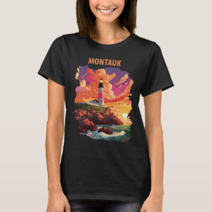 Montauk New York Vuurtoren Retro Reizen T-shirt