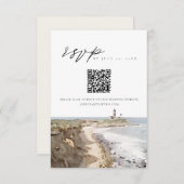 MONTAUK New York Waterverf QR Code RSVP Card Kaart (Voorkant / Achterkant)
