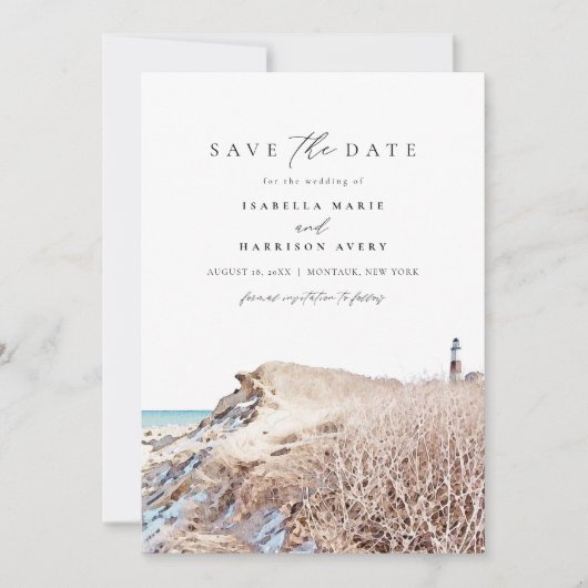 MONTAUK NIEUWE YORK Waterverf Beach Save the Date  Kaart (Voorkant)