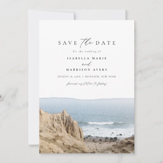 MONTAUK NIEUWE YORK Waterverf Beach Save the Date Kaart (Voorkant)