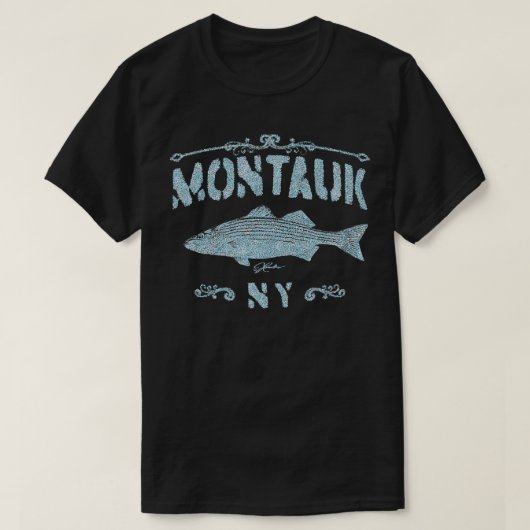 Montauk NY Gestreepte Bas Verdrietig T-shirt (Design voorkant)