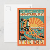 Montauk NY Het Einde Retro Reizen Briefkaart (Voorkant / Achterkant)