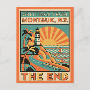 Montauk NY Het Einde Retro Reizen Briefkaart