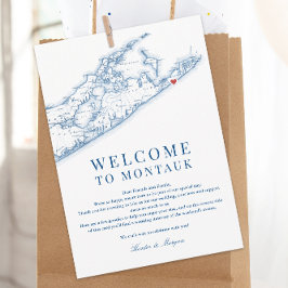 Montauk NY Huwelijkskaart Welkomstbrief Navy Blauw Bedankkaart