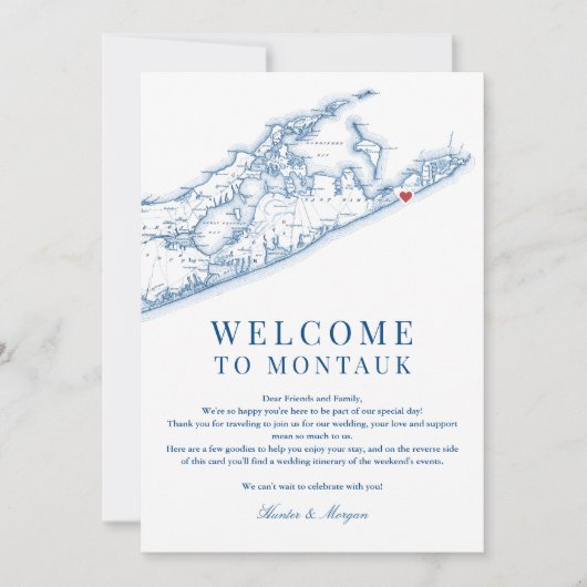 Montauk NY kaart bruiloft welkomstbrief marine bla (Voorkant)