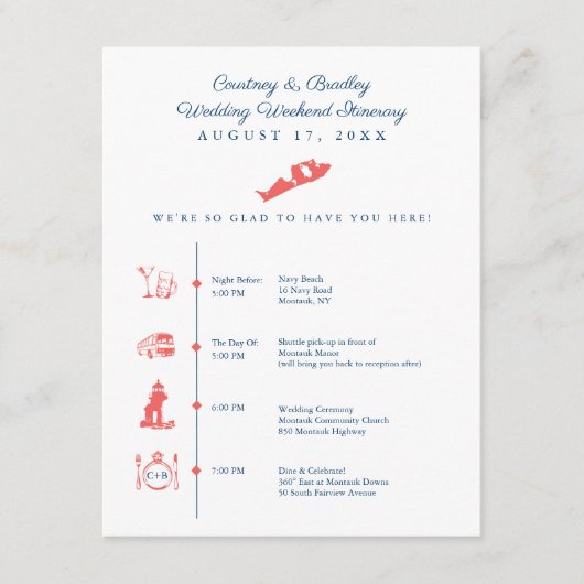 Montauk NY Wedding Reception Itinerary Chronic Informatiekaartje (Voorkant)